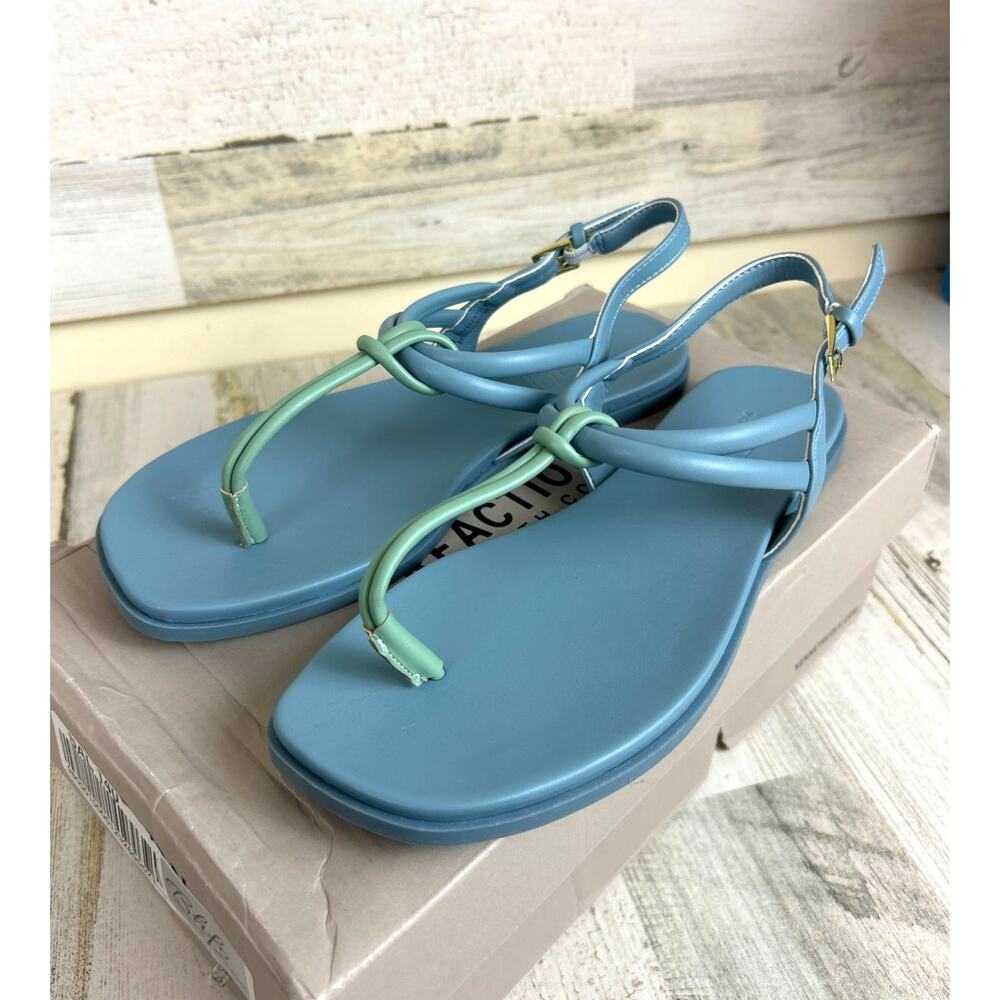 Kenneth Cole Reaction Womens 7 Warren Blue Green Slip-On Flat Sandals NEW